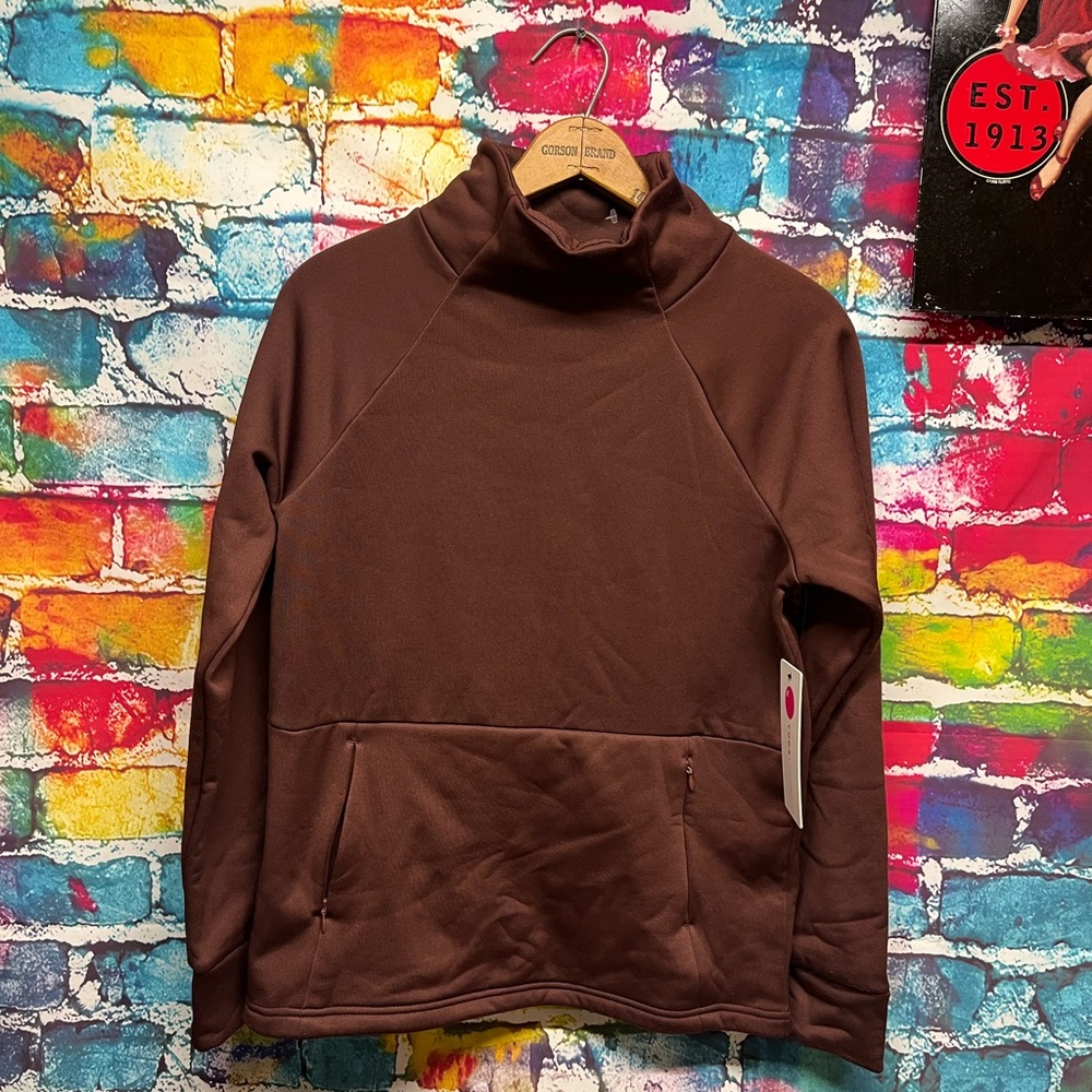 Yoga Licious Top Mock Turtleneck Sweatshirt Small Brown New